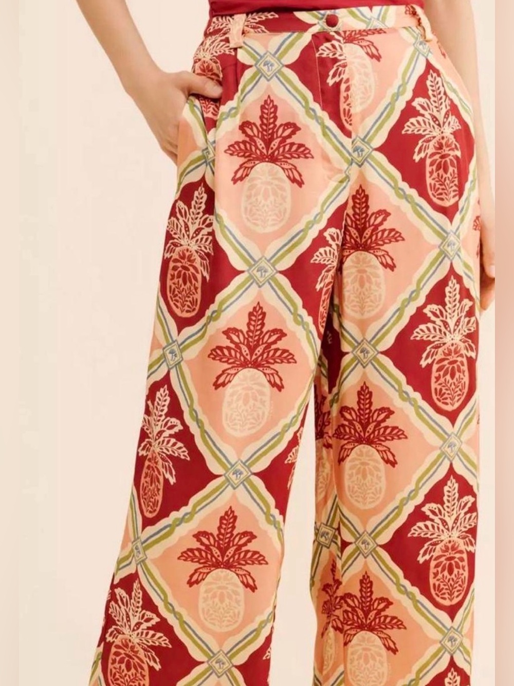 FARM Rio for Anthropologie pineapple satin wide leg palazzo pants size large - Picture 4 of 16